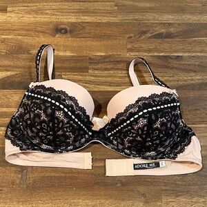 Adore Me Blush Pink Bra with Black Lace Overlay